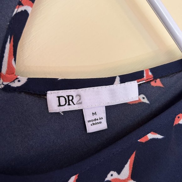 Beautiful Navy shirt dotted with coral birds - unique and lovely! - Picture 2 of 3